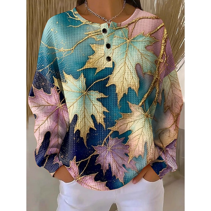 Women's Pullover Sweatshirt Buttons Print Floral Graphic Vintage Casual Long Sleeve Crew Neck Regular Tops Casual Street Dailywear Blue Yellow Pink Pu
