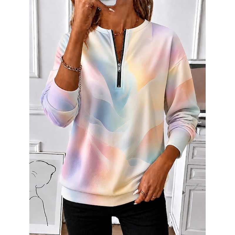 Women's Pullover Sweatshirt Zip Up Sweatshirts Zipper Print Floral Graphic Paisley Fashion Casual Long Sleeve Crew Neck Long Tops Casual Street Dailyw