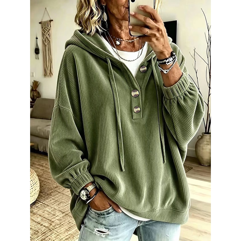 Women's Corduroy Tops Pocket Buttons Classic Modern Casual Long Sleeve Hooded Long Tops Casual Holiday Going out Blue Black Red Green Spring Fall 2026