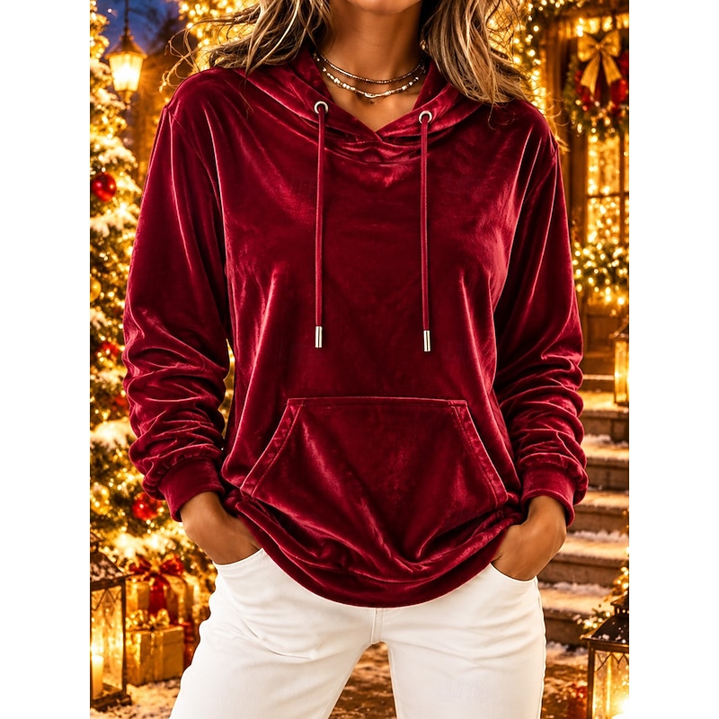 Velvet Women's Pullover Hoodie Sweatshirt Drawstring Elegant Casual Long Sleeve Hooded Regular Tops Casual 2026 - $33.99