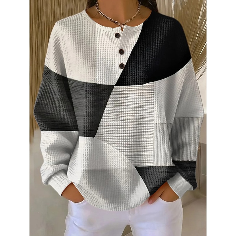 Women's Pullover Sweatshirt Geometric Abstract Casual Long Sleeve Round Neck Regular Tops Blue Black White Yellow Pink Spring Fall 2026 - $28.99