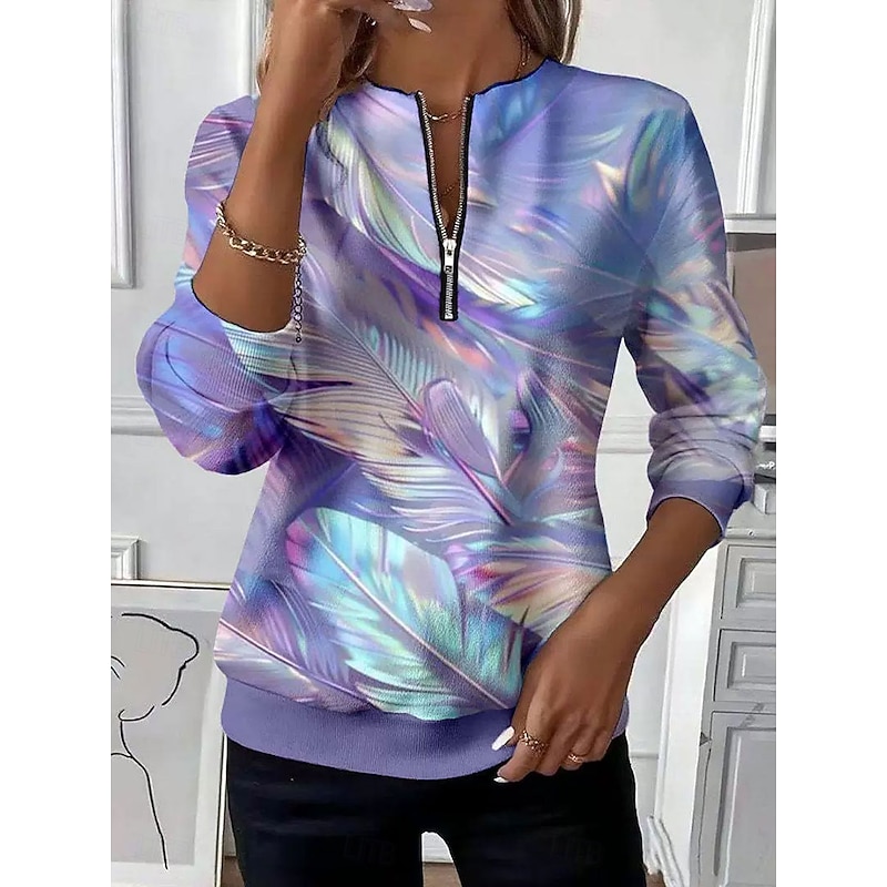 Women's Pullover Sweatshirt Zip Up Sweatshirts Zipper Print Graphic Abstract Fashion Casual Long Sleeve Crew Neck Regular Tops Street Dailywear Pink P
