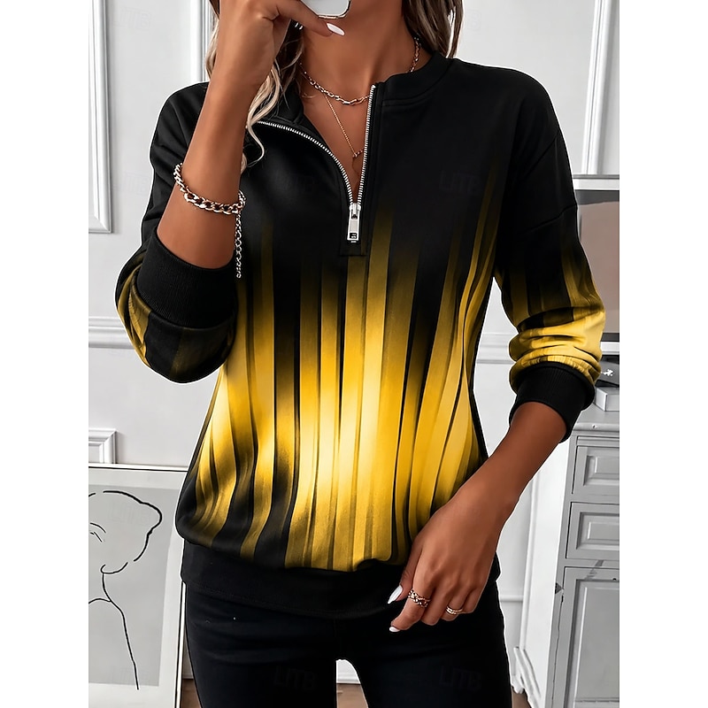 Women's Zip Up Sweatshirts Zipper Print Graphic Geometric Abstract Fashion Casual Long Sleeve Round Neck Half Zip Regular Tops Casual Street Dailywear
