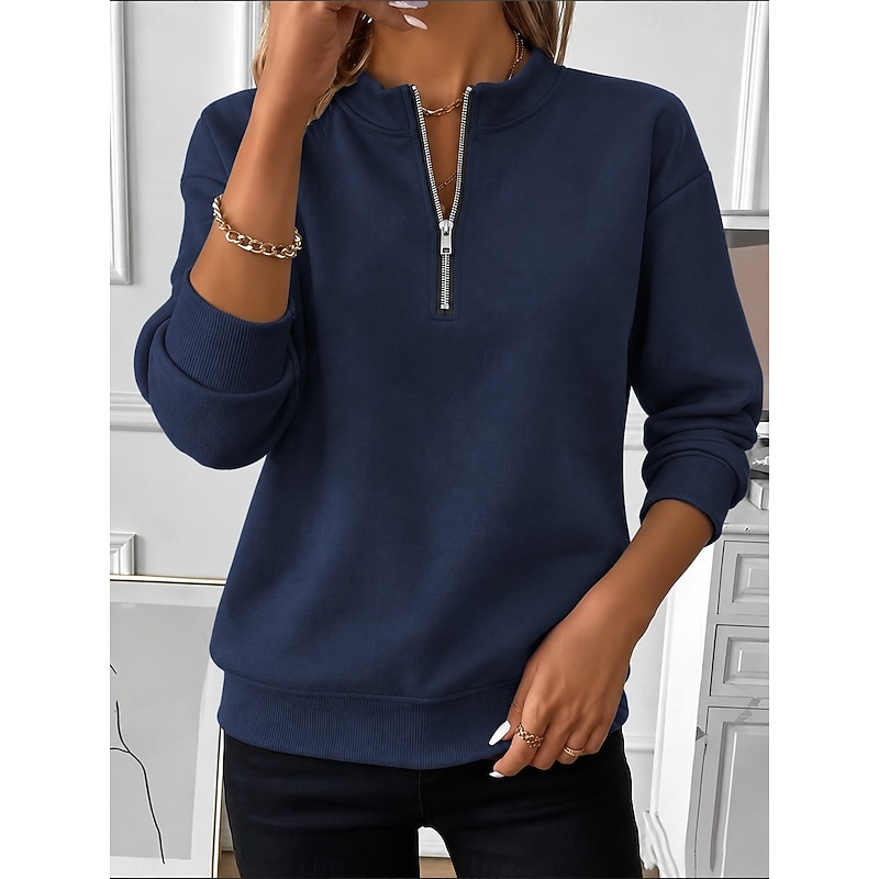 Women's Zip Up Sweatshirts Cotton Casual Long Sleeve High Neck Regular Tops Blue Black Green Gray Fall Winter 2026 - $32.99