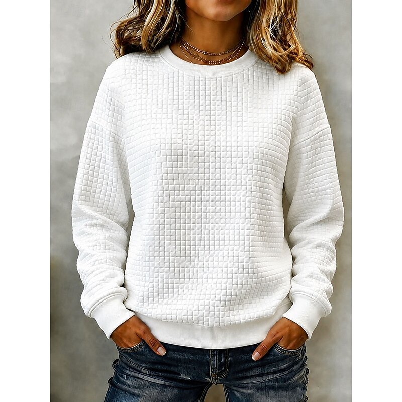 Women's Waffle Hoodies Warm Sports Fashion Long Sleeve Crew Neck Regular Tops Casual White Pink Fall Winter 2026 - $29.99
