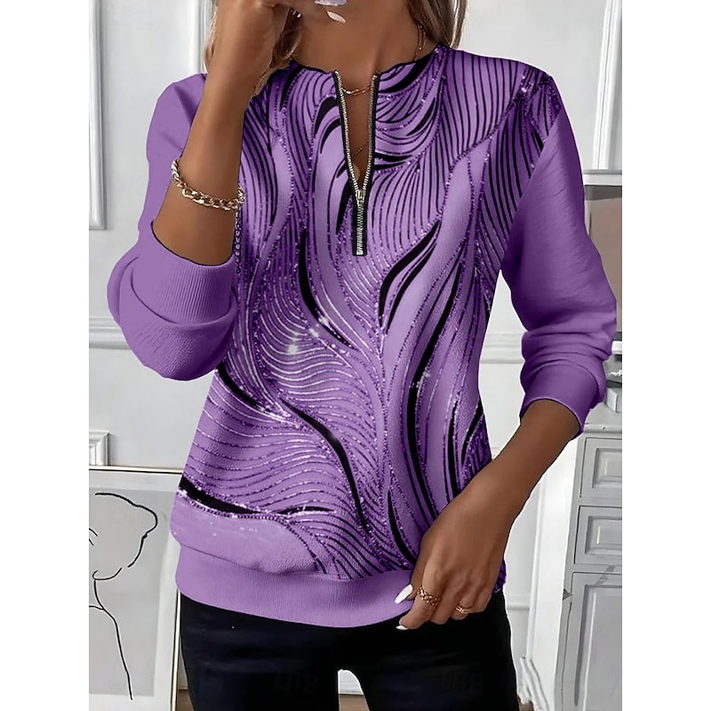 Women's Zip Up Sweatshirts Zipper Print Graphic Abstract Fashion Casual Long Sleeve Round Neck Regular Tops Street Dailywear Blue Purple Orange Green