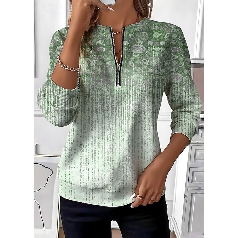Women's Pullover Sweatshirt Zip Up Sweatshirts Zipper Print Graphic Paisley Fashion Casual Long Sleeve Crew Neck Round Neck Regular Tops Street Dailyw