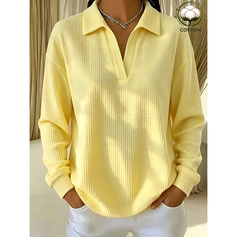 Women's Waffle Shirt Tunic Casual Shirt Texture Vacation Casual Casual Daily Work Blue Grass Green Yellow Red Violet Fall Winter 2026 - $13.49