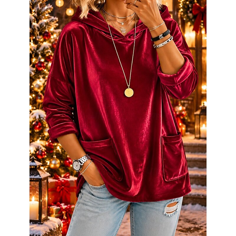 Velvet Women's Pullover Hoodie Sweatshirt Pocket Plain Casual Long Sleeve Hooded Regular Tops Casual 2026 - $32.99