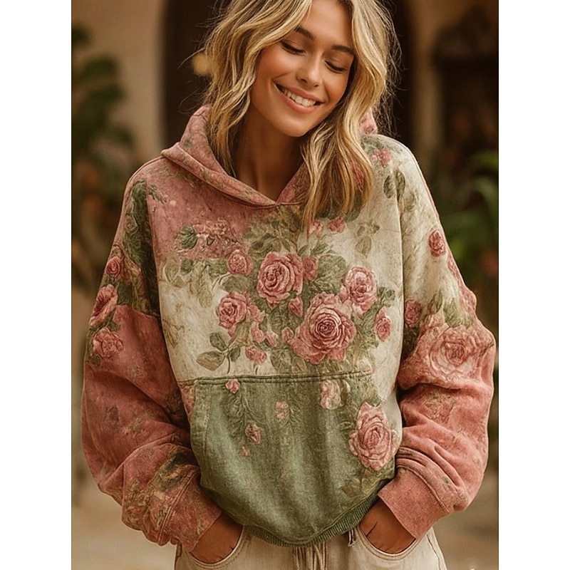 Women's 3D Print Vintage Boho Hoodie Patchwork Hoodie Sweatshirt Floral Pullover Sweatshirt Casual Hooded Street Dailywear Patchwork Print Front Pocke