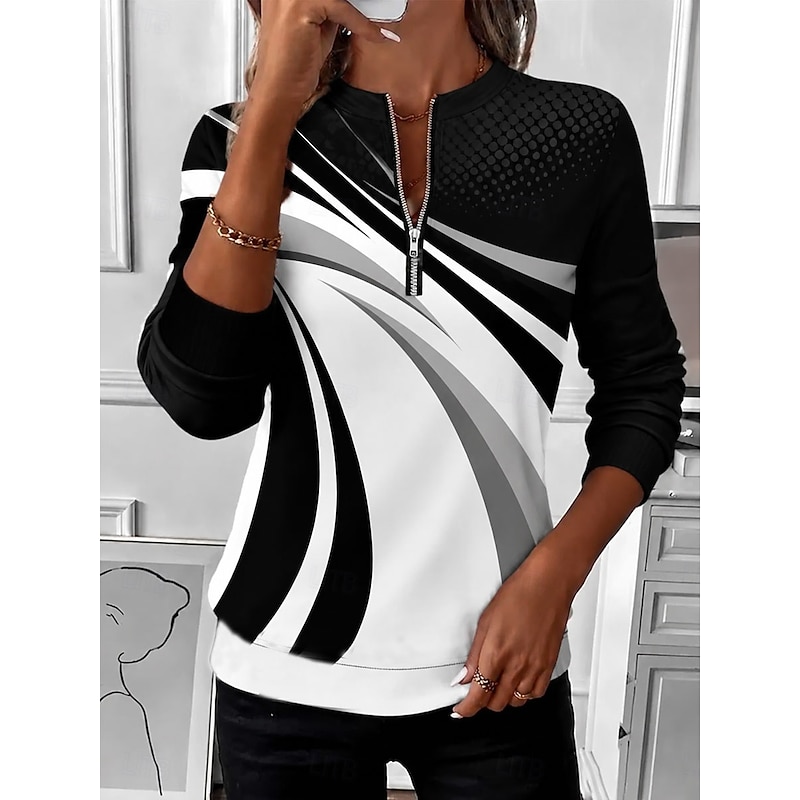 Women's Zip Up Sweatshirts Zipper Print Graphic Geometric Abstract Fashion Casual Long Sleeve Round Neck Half Zip Regular Tops Casual Street Dailywear