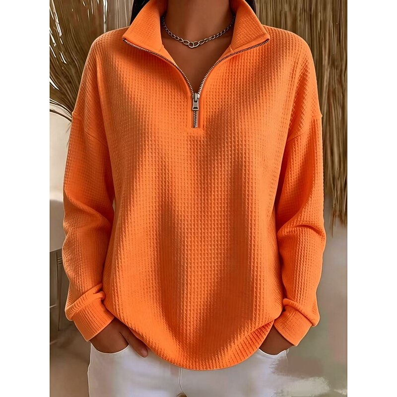 Women's Pullover Zip Up Sweatshirts Vintage Fashion Long Sleeve Lapel Regular Tops Casual Going out Vacation Wear Blue White Black Orange Summer Sprin