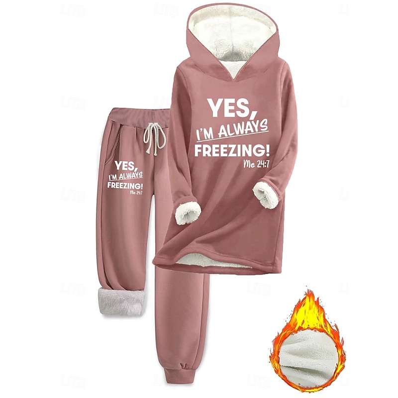 Fleece-Lined Graphic Drawstring Tracksuit Set