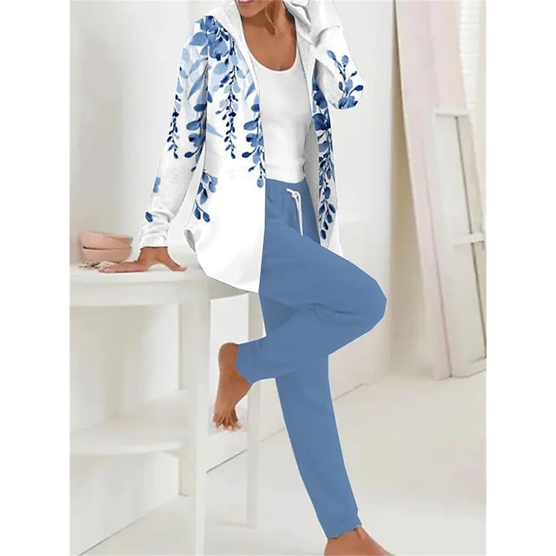 Floral Drawstring Hooded Tracksuit Set