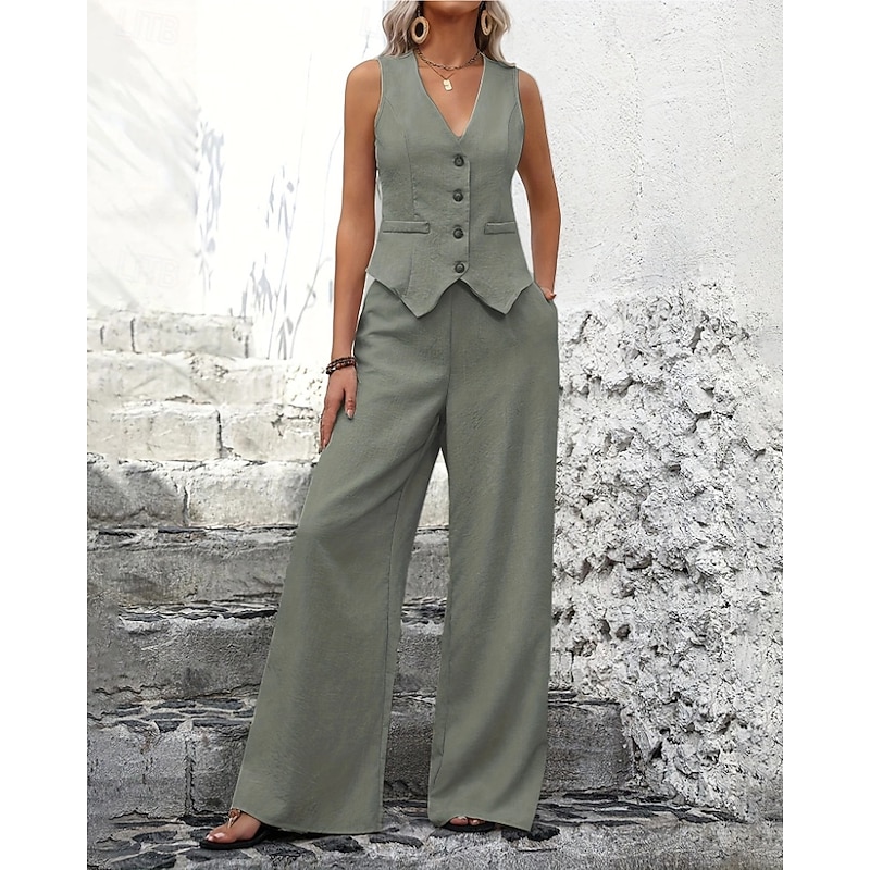 Double-Breasted Vest & Casual Pants Set