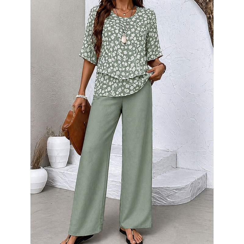 Butterfly Sleeve Floral Beach Vacation Pants Set