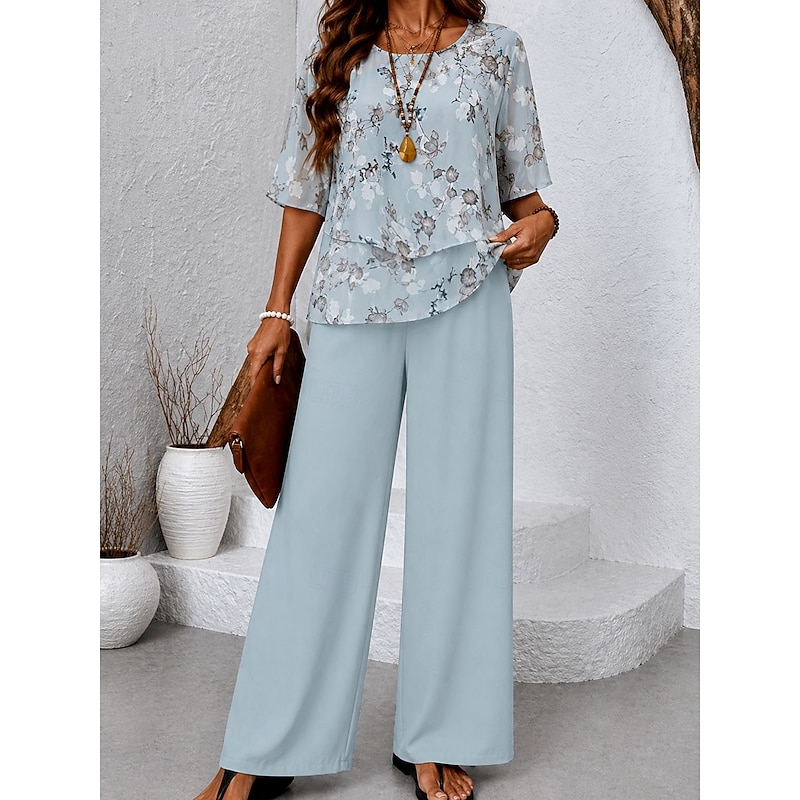 Floral Butterfly Sleeve Beach Vacation Pants Set