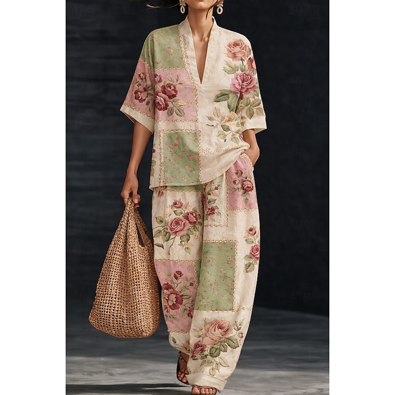 Bohemian Floral Sleeveless Shirt & Pants Set