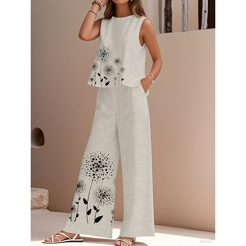 Floral Sleeveless Holiday Vacation Pants Set