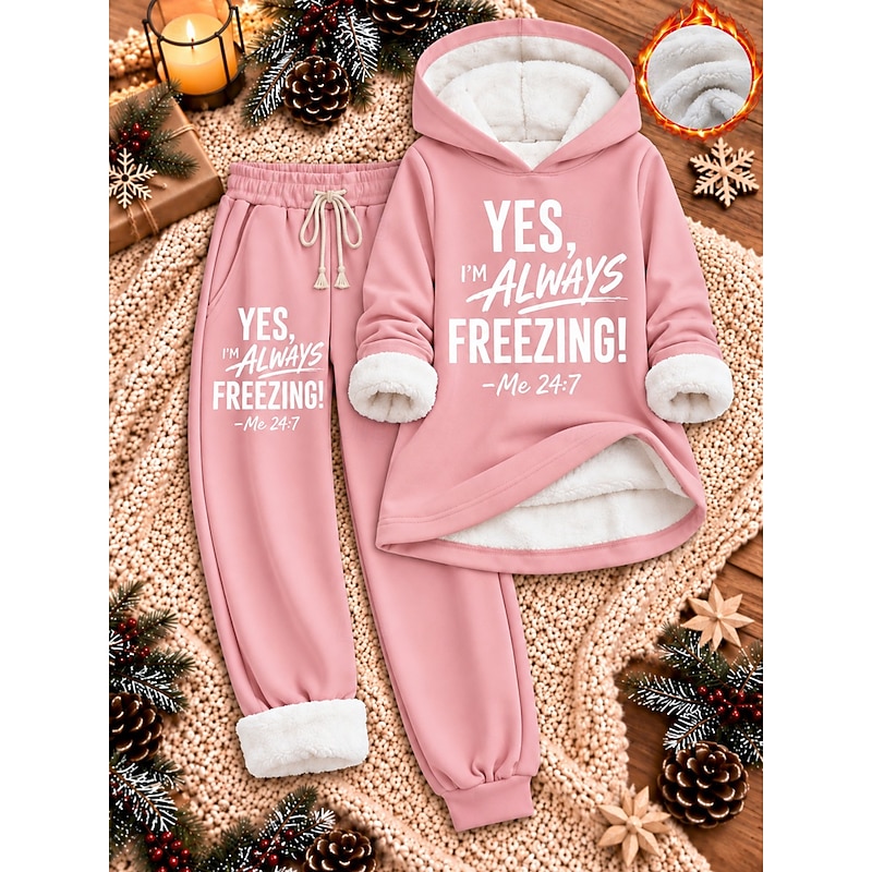 Letter Print Drawstring Hooded Tracksuit Set