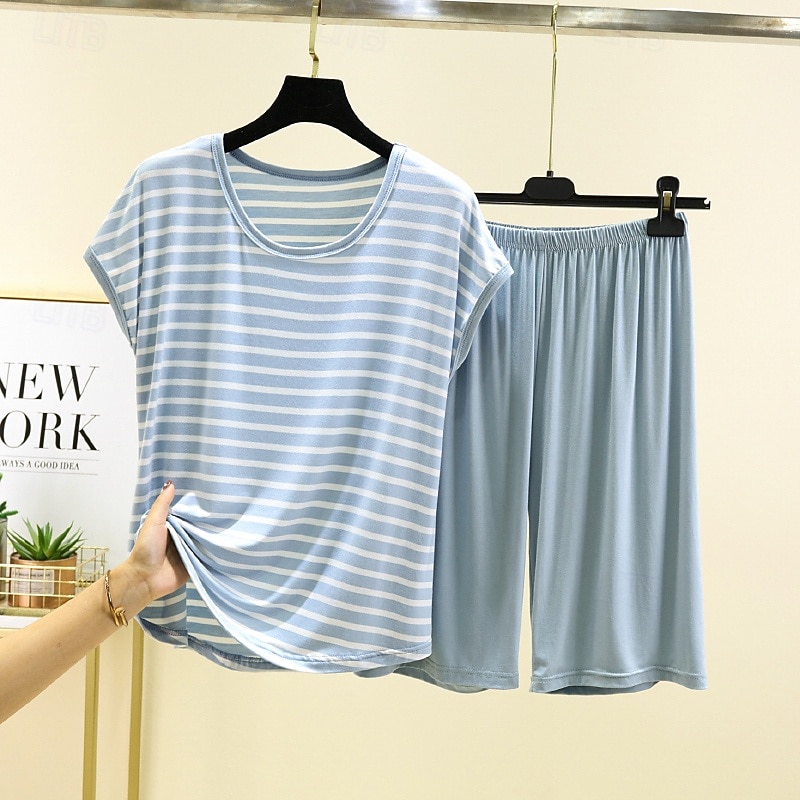 Striped Sleeveless Pajamas & Shorts Loungewear Set