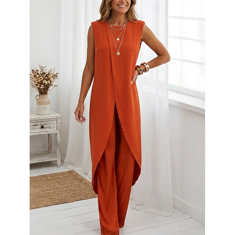 Ruched Patchwork Sleeveless Casual Pants Set