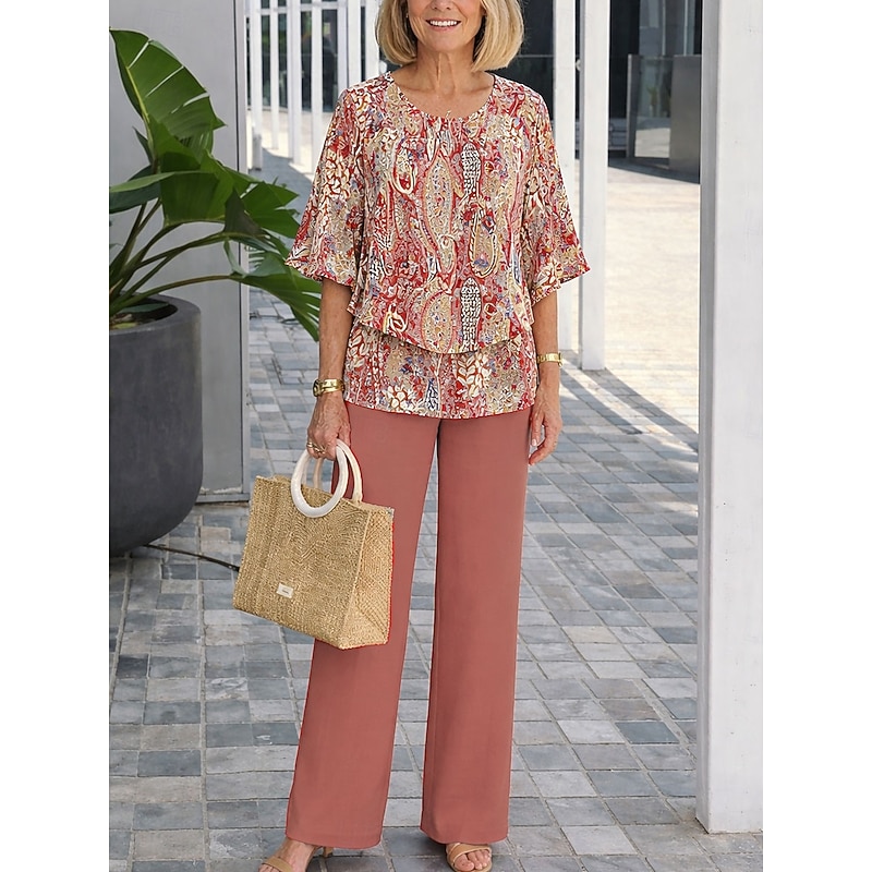 Paisley Butterfly Sleeve Vacation Pants Set