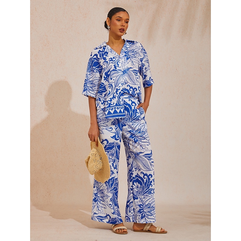 St Barth Blooms Airy Linen Look Blouse