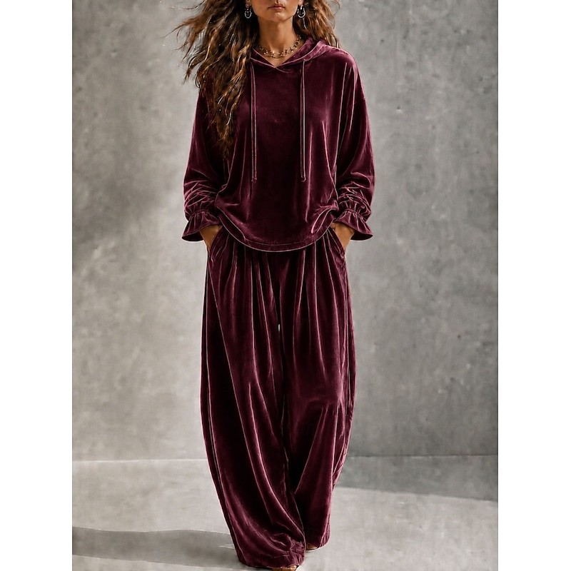 Velvet Hooded Long Sleeve Casual Pants Set