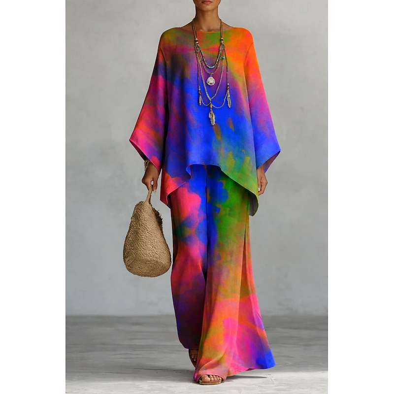 Ombre Print Bolero Top & Casual Pants Set
