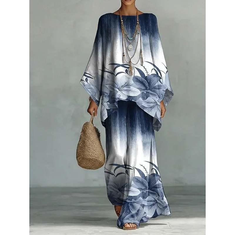 Floral Bell Sleeve Linen Shirt & Pants Set