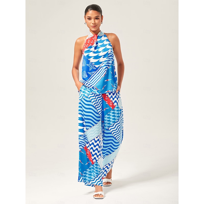 Geometric Ocean Print Vacation Two-Piece Set