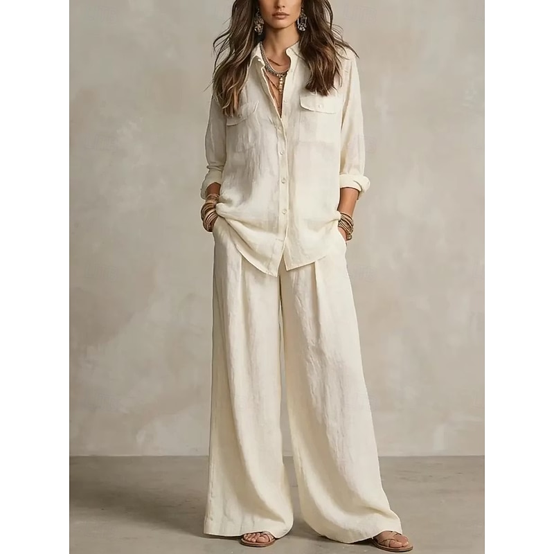 Ruched Shirt Collar Bohemian Two-Piece Set