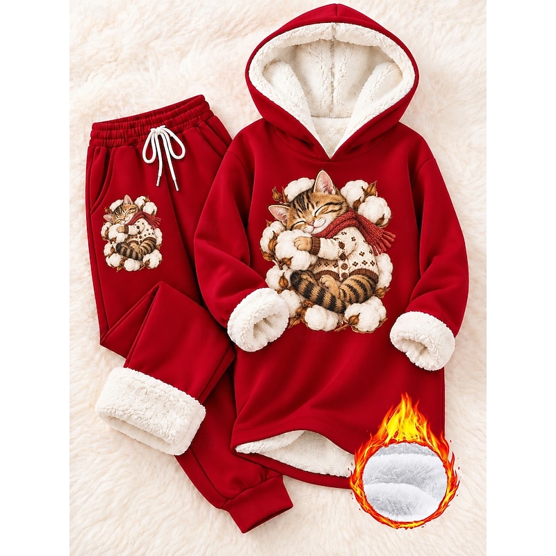 Letter Print Drawstring Hooded Tracksuit Set (Black)