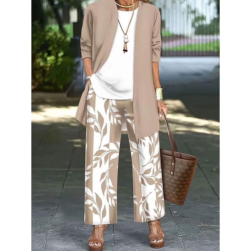 Floral Print Long Sleeve Casual Pants Set