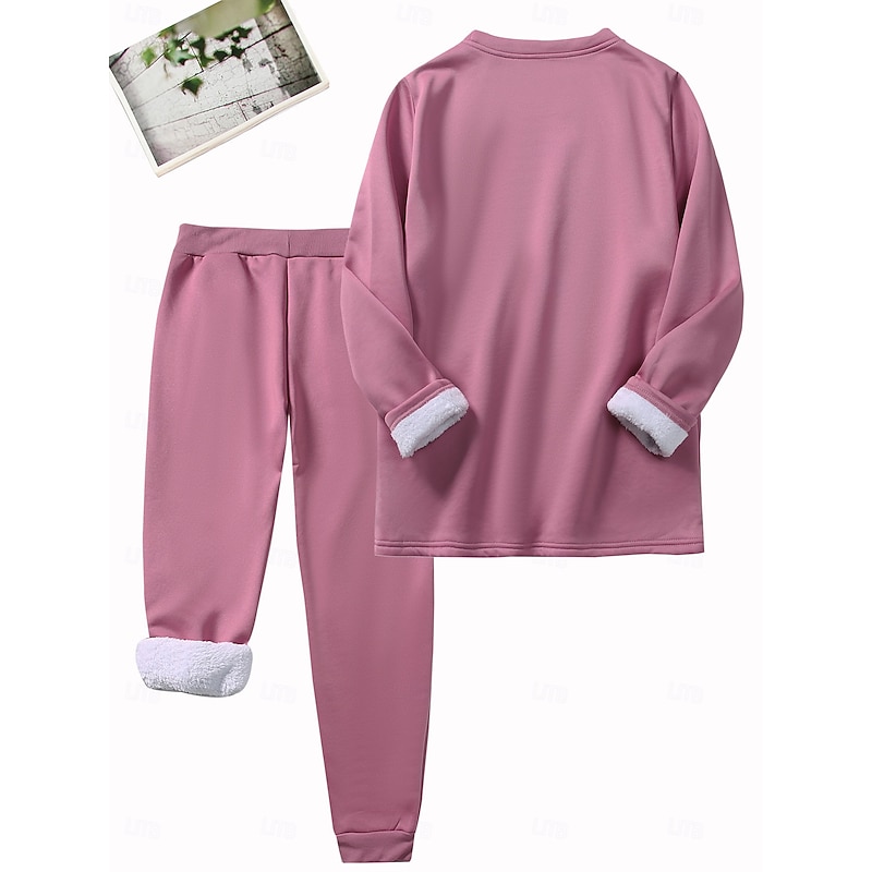 Fleece-Lined Fluffy Sweatshirt & Pants Pajamas Set