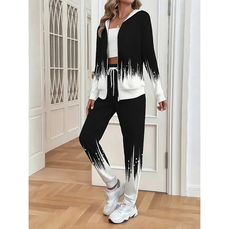 Ombre Floral Drawstring Hooded Activewear Set