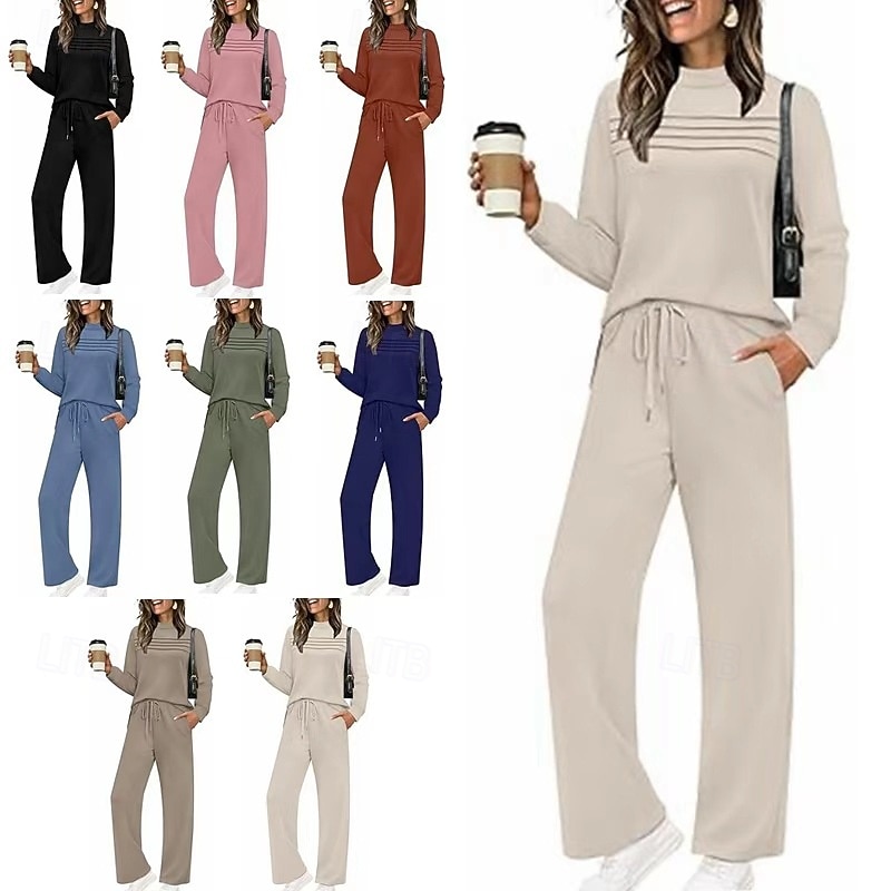 Lace-Up Crewneck Casual Tracksuit Set