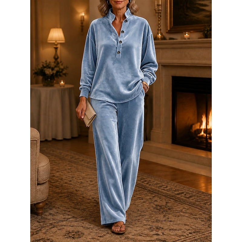 Patchwork Velvet Stand Collar Two-Piece Set