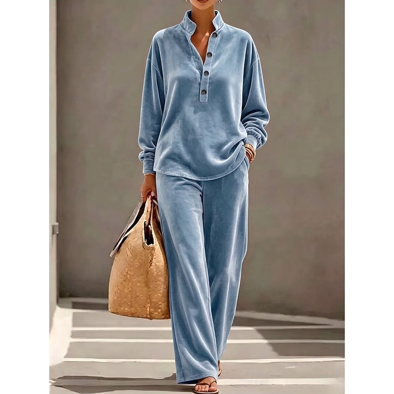 Patchwork Velvet Stand Collar Two-Piece Set