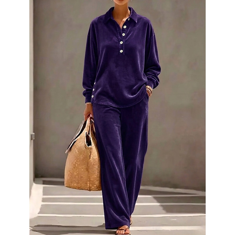 Velvet Split Long Sleeve Two-Piece Set
