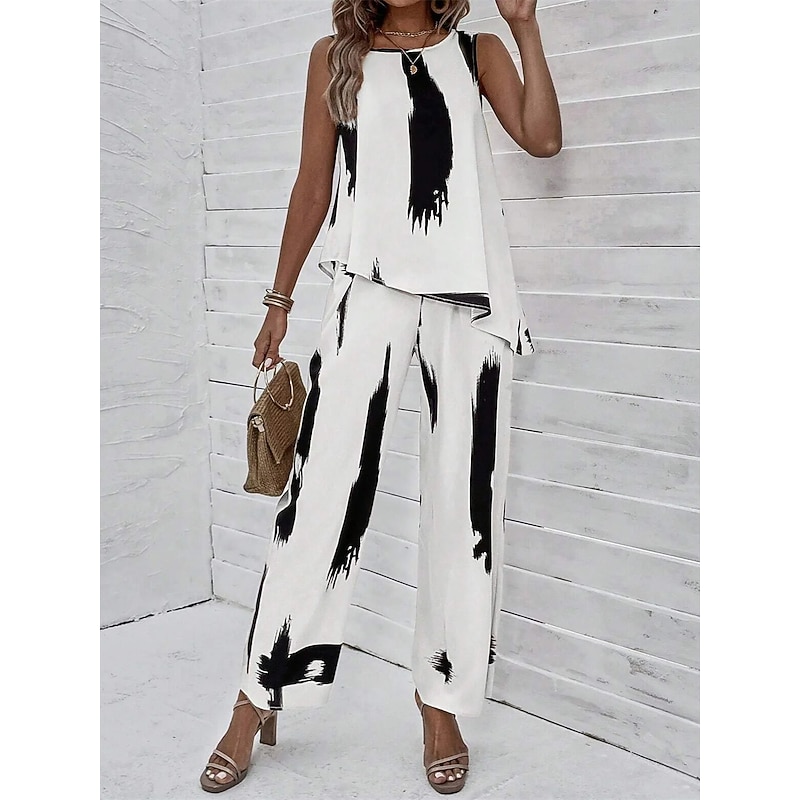 Graphic Tank Top & Wide-Leg Pants Set