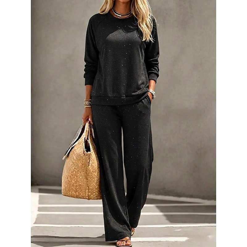 Sequins Patchwork Long Sleeve Two-Piece Set