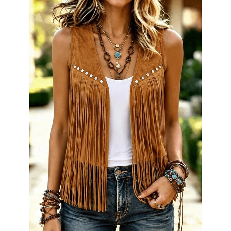 Music Festival Women's Boho Shirt Bohemia Vacation Daily Sleeveless Sleeveless V Neck Long Tops Casual Khaki Black Red Brown Green Spring Fall 2026 -