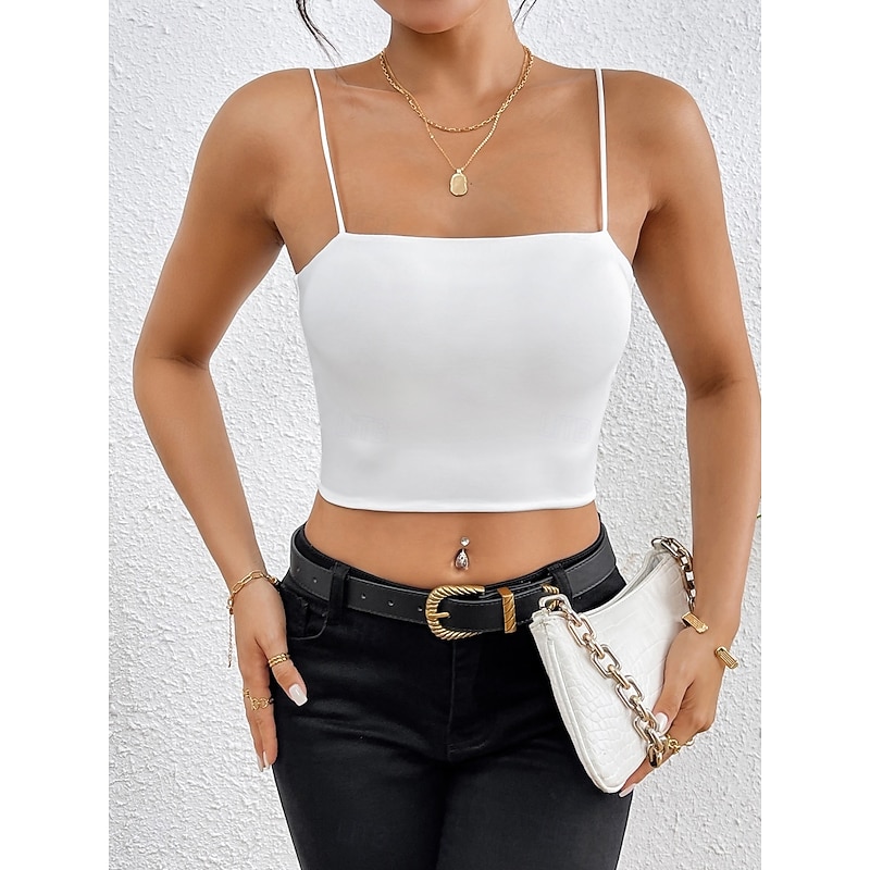 Women's Tank Top Blouse Camisole Tank Top Plain Stylish Sexy Modern Sleeveless Square Neck Crop Tops Daily Holiday Going out Black White Wine Red Brow