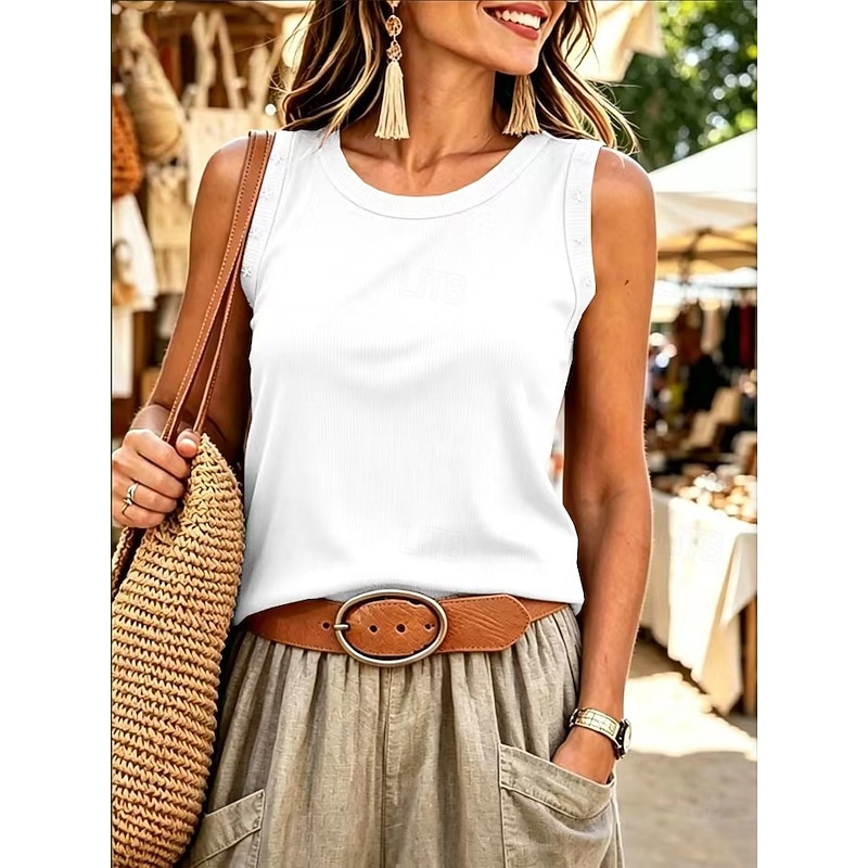 Women's Tank Top Daily Basic Modern Sleeveless Crew Neck Regular Tops Casual White claret Black Pink Royal Blue Summer Spring 2026 - $21.99