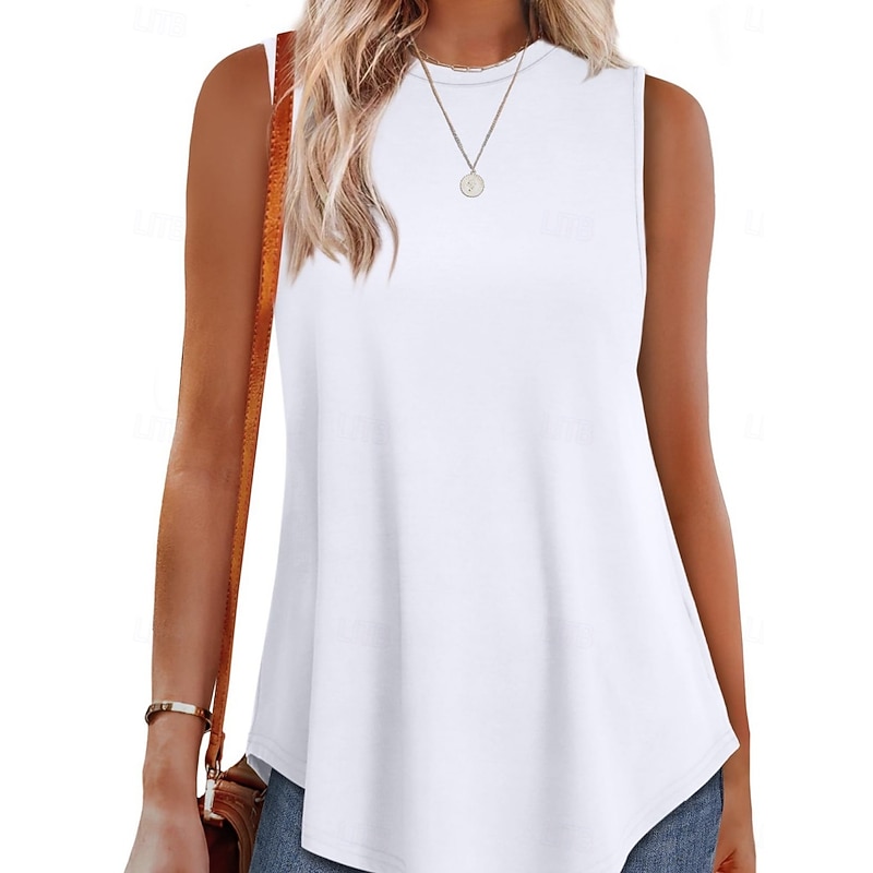 Women's Blouse Print Plain Active Casual Sleeveless Crew Neck Regular Tops Daily Holiday Going out Blue Black White Pink Royal Blue Summer Spring 2026