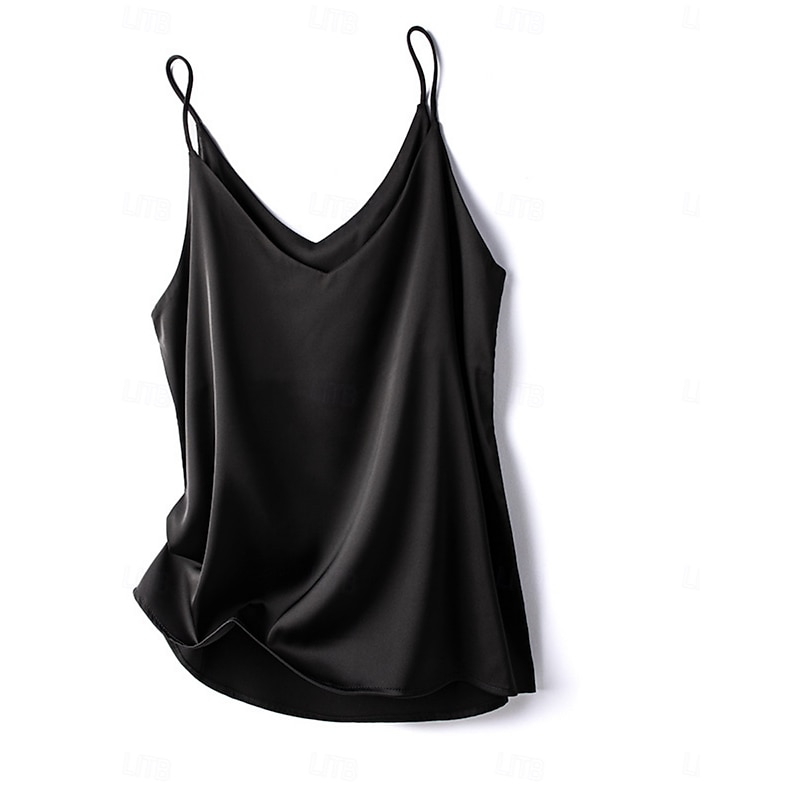 Women's Satin Top Satin Camisole Satin Tank Blouse Backless Plain Stylish Sleeveless Strap Regular Tops Holiday Going out Blue Coral Red Light Green N