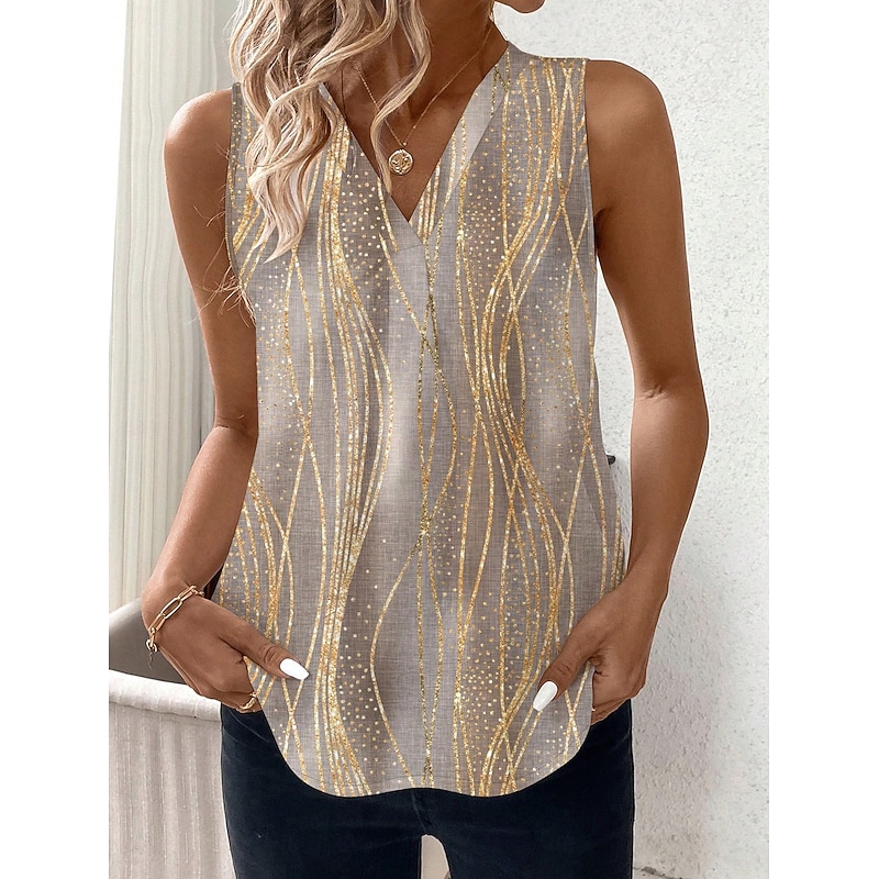 Women's Camisole Tank Top Print Graphic Polka Dot Striped Stylish Casual Sleeveless V Neck Regular Tops Daily Black White Green Khaki Summer Spring 20