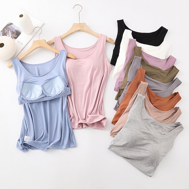 Women's Camisole Tank Top Basic Sleeveless Regular Tops Round Neck Casual Black White Orange Dark Gray Gray 2026 - $14.99